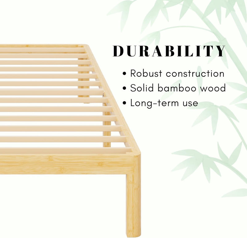 Bamboo Wood Bed Frame with Metal Slats Support