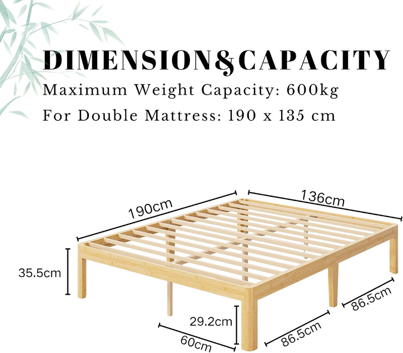 Bamboo Wood Bed Frame with Metal Slats Support