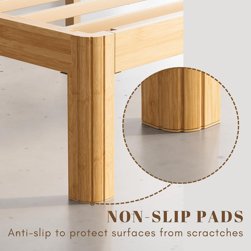 Bamboo Wood Bed Frame with Metal Slats Support