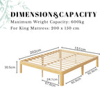 Bamboo Wood Bed Frame with Metal Slats Support