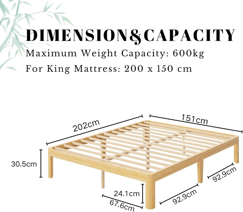 Bamboo Wood Bed Frame with Metal Slats Support