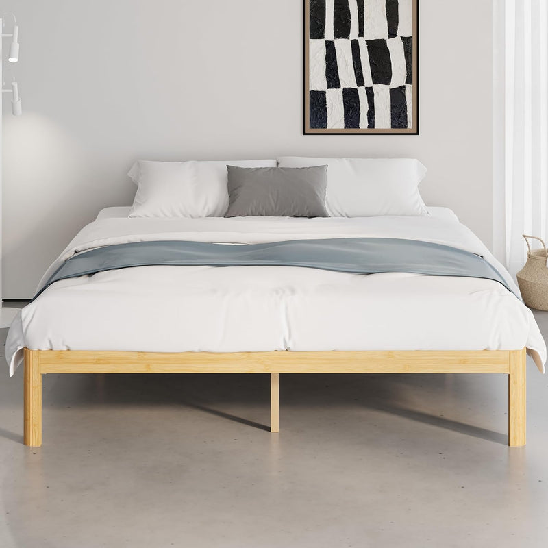 Bamboo Wood Bed Frame with Metal Slats Support