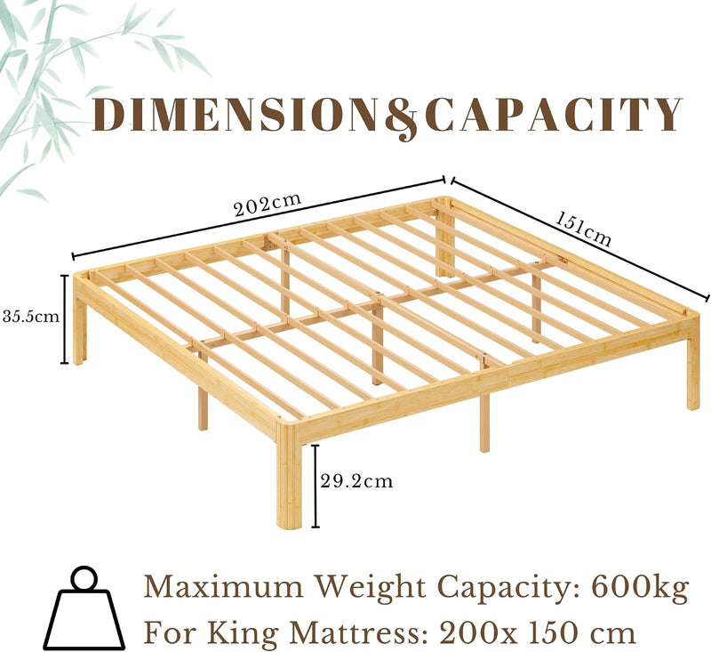 Bamboo Wood Bed Frame with Metal Slats Support