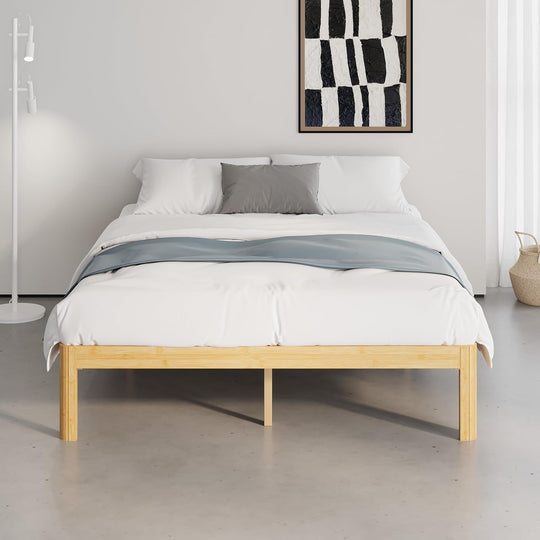 Bamboo Wood Bed Frame with Metal Slats Support