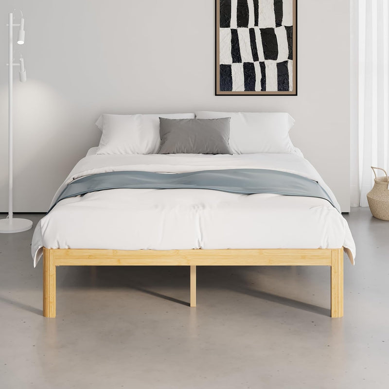 Bamboo Wood Bed Frame with Metal Slats Support