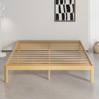 Bamboo Wood Bed Frame with Metal Slats Support