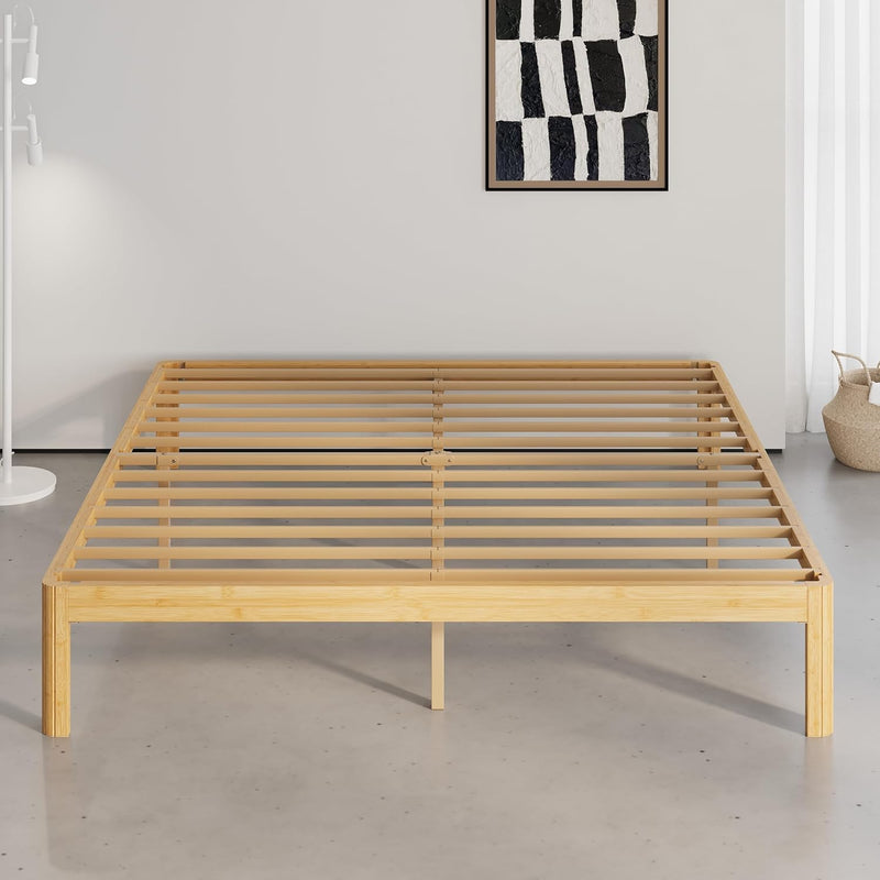 Bamboo Wood Bed Frame with Metal Slats Support