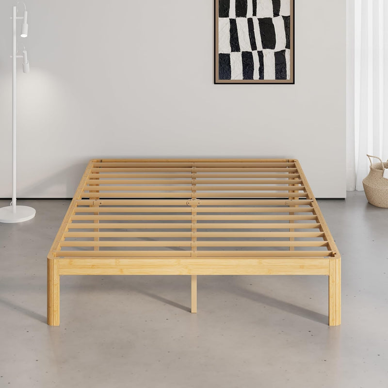 Bamboo Wood Bed Frame with Metal Slats Support