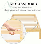 Bamboo Wood Bed Frame with Metal Slats Support