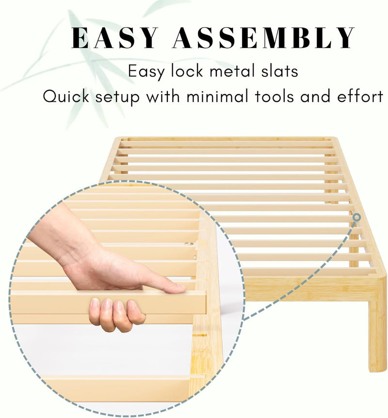 Bamboo Wood Bed Frame with Metal Slats Support