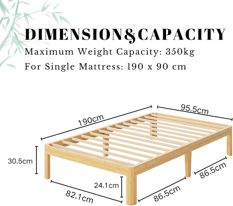 Bamboo Wood Bed Frame with Metal Slats Support