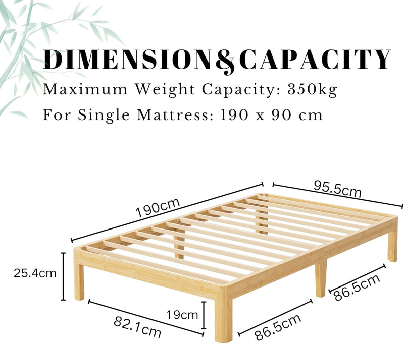 Bamboo Wood Bed Frame with Metal Slats Support