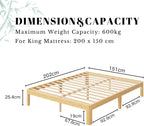 Bamboo Wood Bed Frame with Metal Slats Support