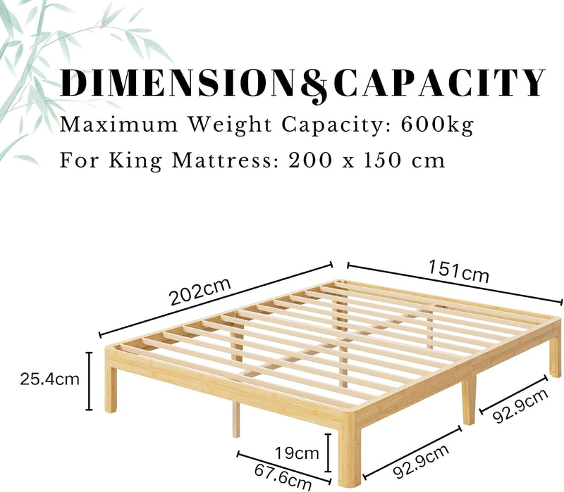 Bamboo Wood Bed Frame with Metal Slats Support