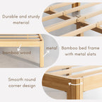 Bamboo Wood Bed Frame with Metal Slats Support