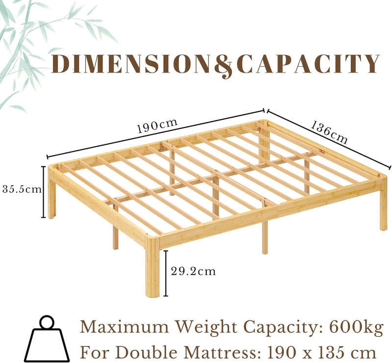 Bamboo Wood Bed Frame with Metal Slats Support