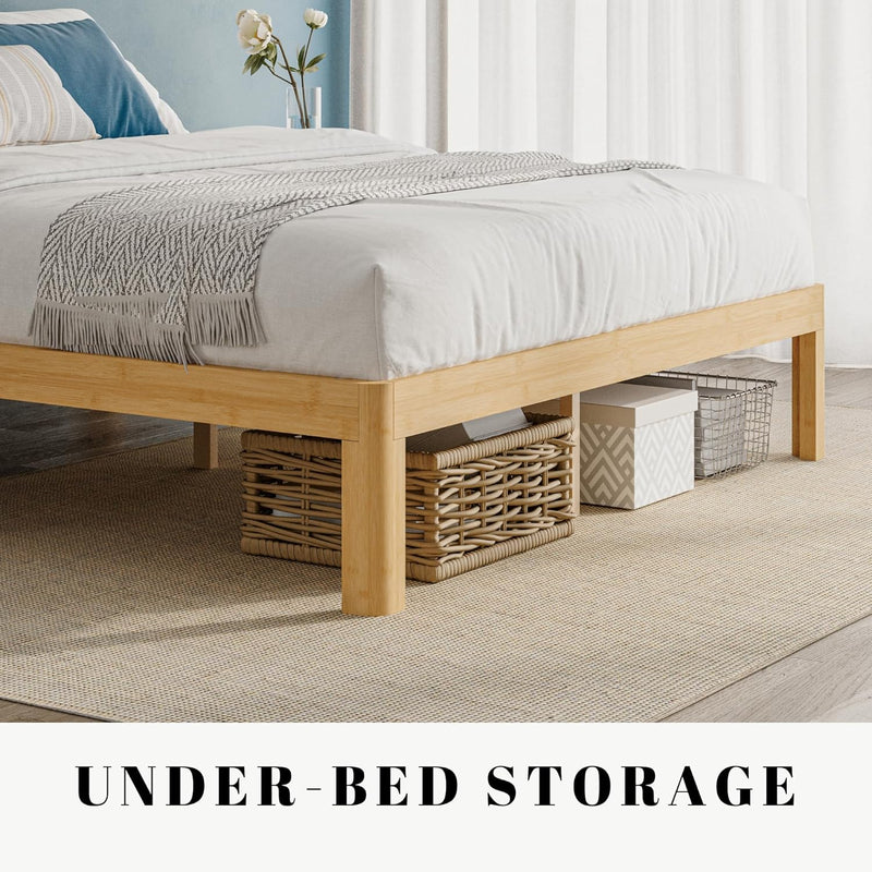 Bamboo Wood Bed Frame with Metal Slats Support