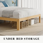 Bamboo Wood Bed Frame with Metal Slats Support