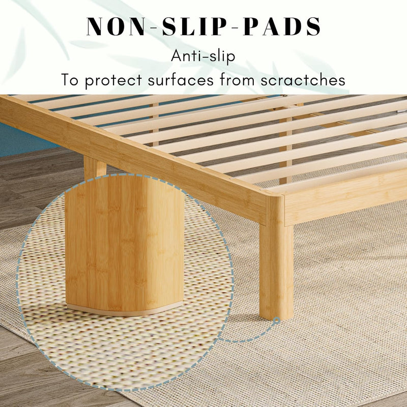 Bamboo Wood Bed Frame with Metal Slats Support