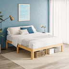 Bamboo Wood Bed Frame with Metal Slats Support