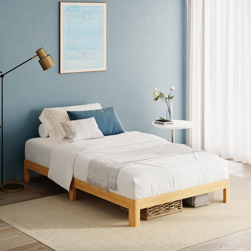 Bamboo Wood Bed Frame with Metal Slats Support