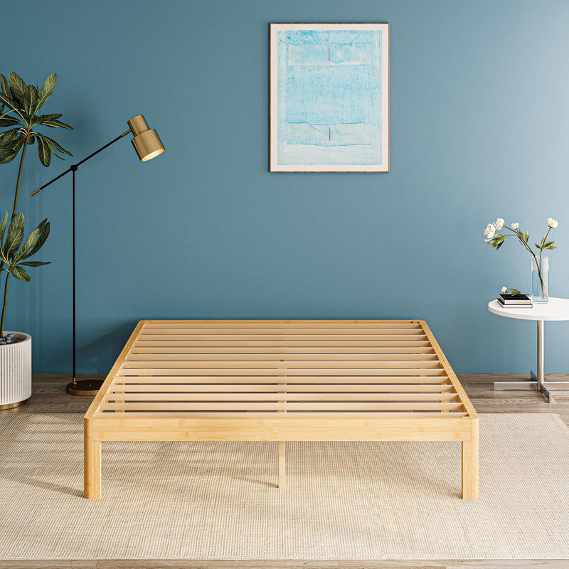 Bamboo Wood Bed Frame with Metal Slats Support
