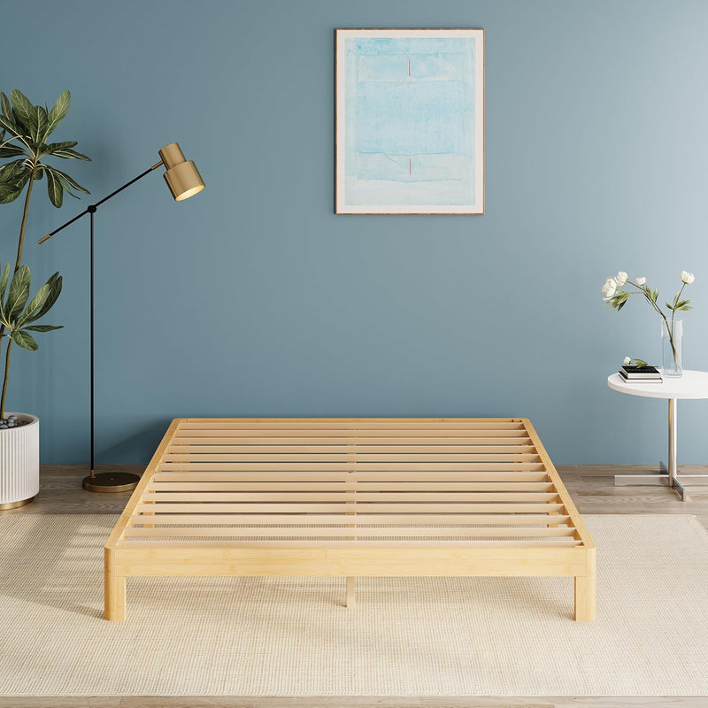 Bamboo Wood Bed Frame with Metal Slats Support