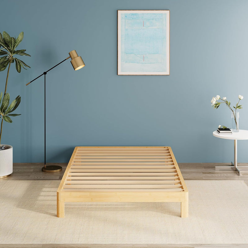 Bamboo Wood Bed Frame with Metal Slats Support