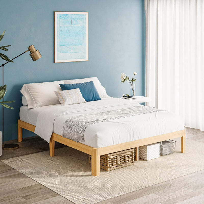 Bamboo Wood Bed Frame with Metal Slats Support