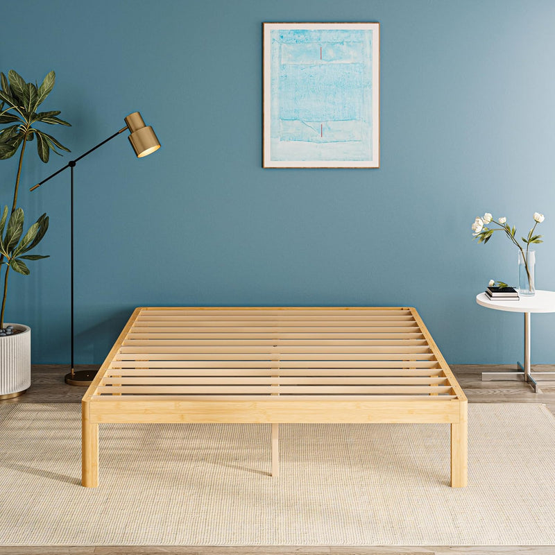 Bamboo Wood Bed Frame with Metal Slats Support