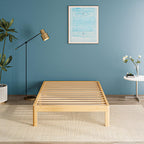 Bamboo Wood Bed Frame with Metal Slats Support