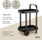 Bar Cart Rolling 2-Tier Storage Walnut