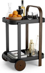 Bar Cart Rolling 2-Tier Storage Walnut