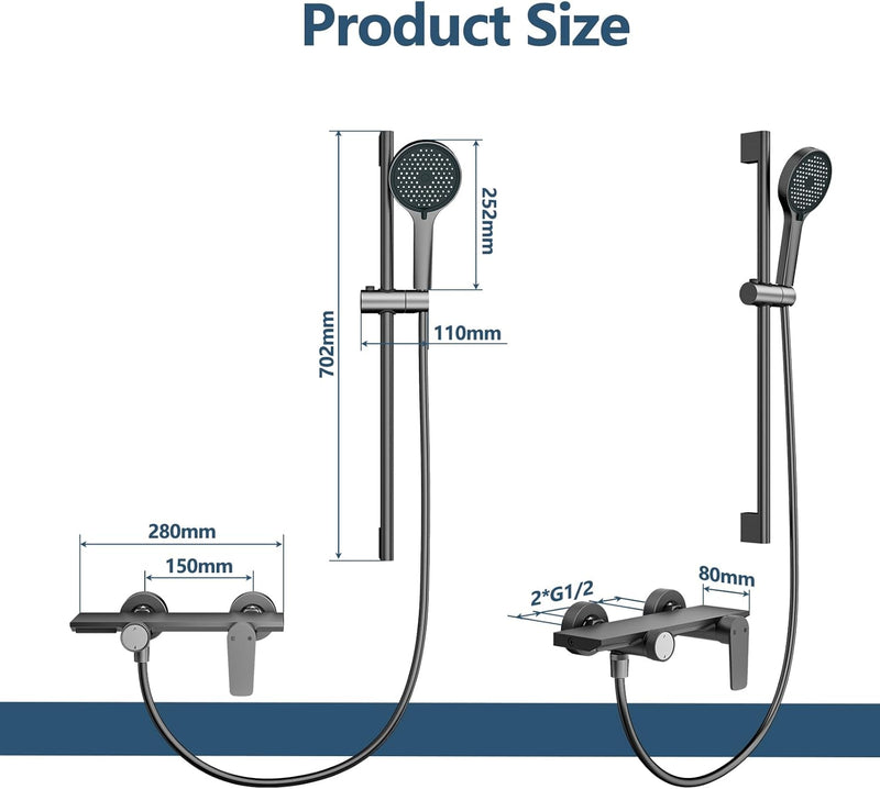 Bar Shower Mixer 2-Function Tap with Height-Adjustable Rail