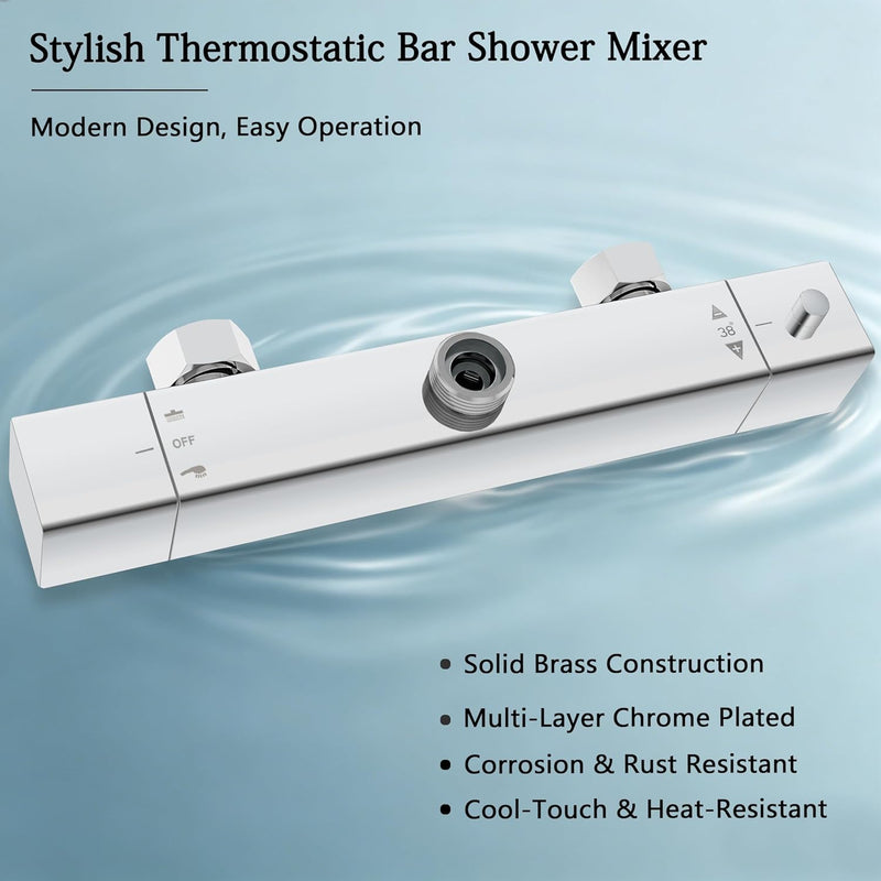 Thermostatic Bar Shower Mixer Set 12" Rainfall