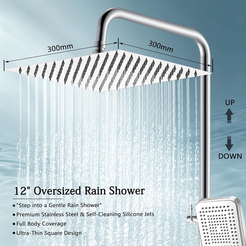 Thermostatic Bar Shower Mixer Set 12" Rainfall