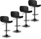 Bar Stool Swivel Chair Height-Adjustable Barstool with Backrest (Set of 3)
