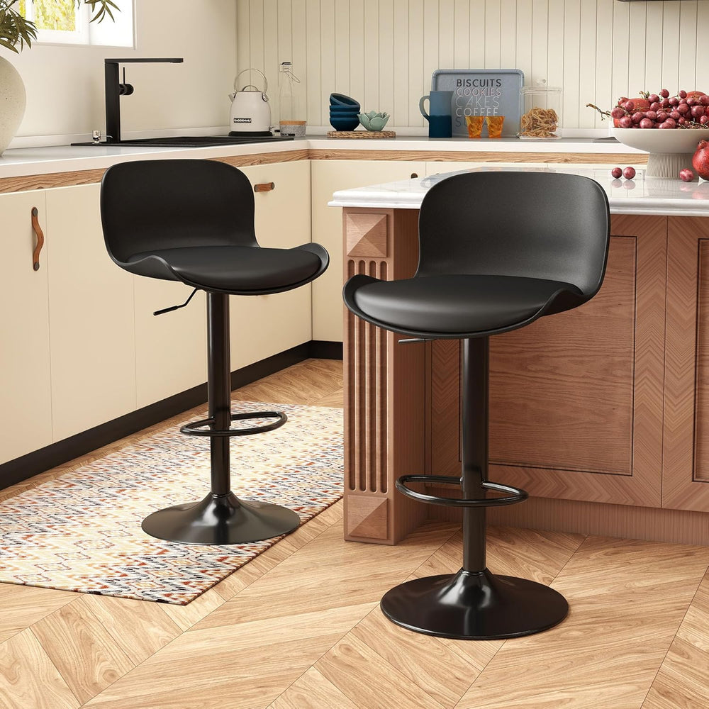 Bar Stool Swivel Chair Height-Adjustable Barstool with Backrest (Set of 3)