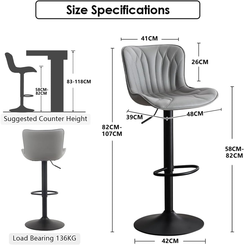 Bar Stools Adjustable Swivel Barstools Faux Leather Wing (Set of 2)