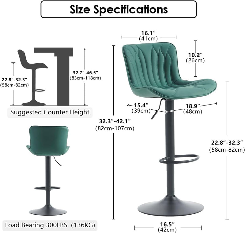 Bar Stools Adjustable Swivel Barstools Faux Leather Wing (Set of 2)