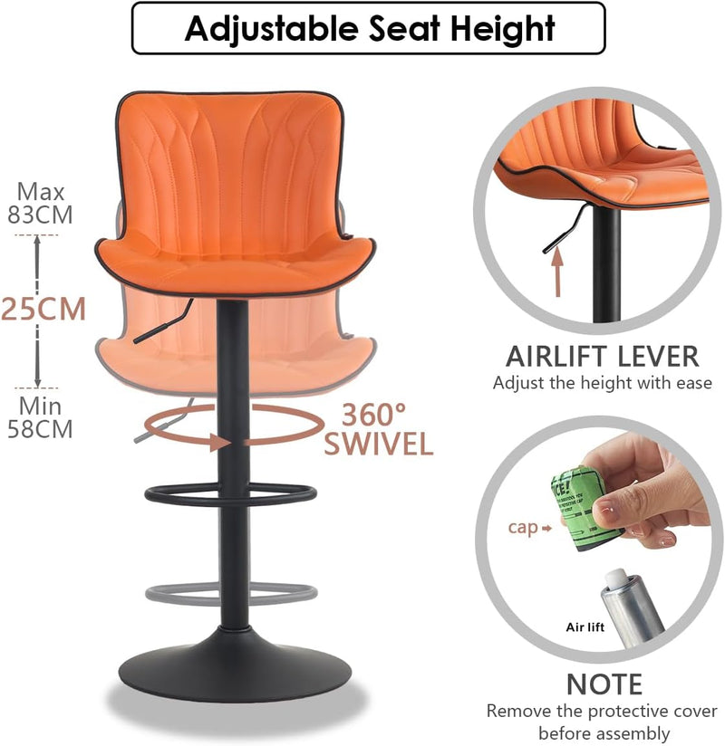Bar Stools Adjustable Swivel Barstools Faux Leather Wing (Set of 2)