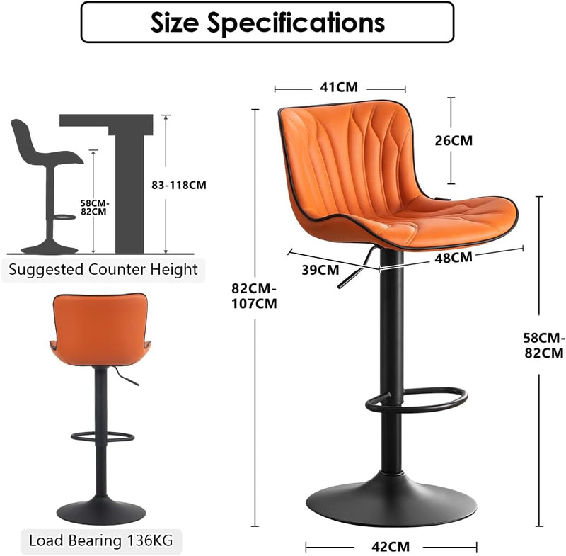 Bar Stools Adjustable Swivel Barstools Faux Leather Wing (Set of 2)