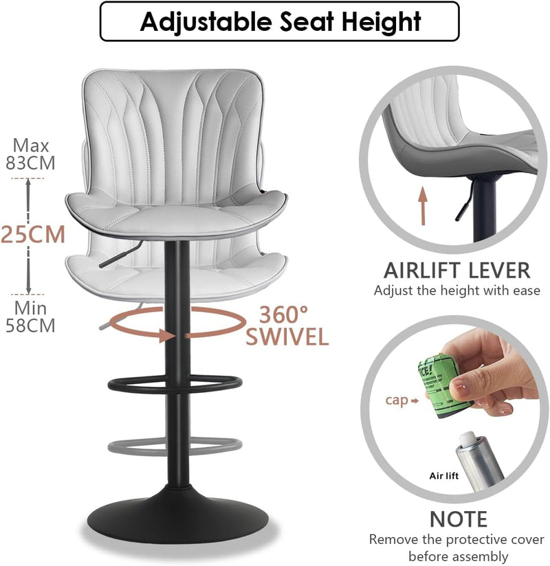 Bar Stools Adjustable Swivel Barstools Faux Leather Wing (Set of 2)