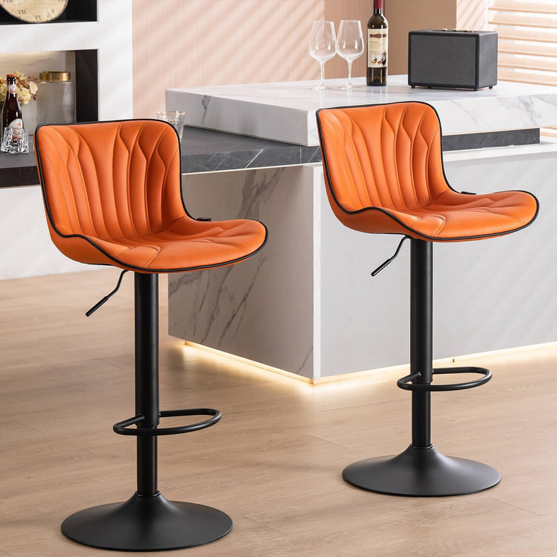 Bar Stools Adjustable Swivel Barstools Faux Leather Wing (Set of 2)