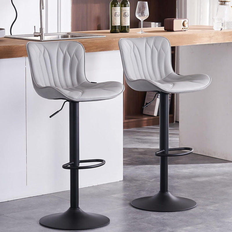 Bar Stools Adjustable Swivel Barstools Faux Leather Wing (Set of 2)