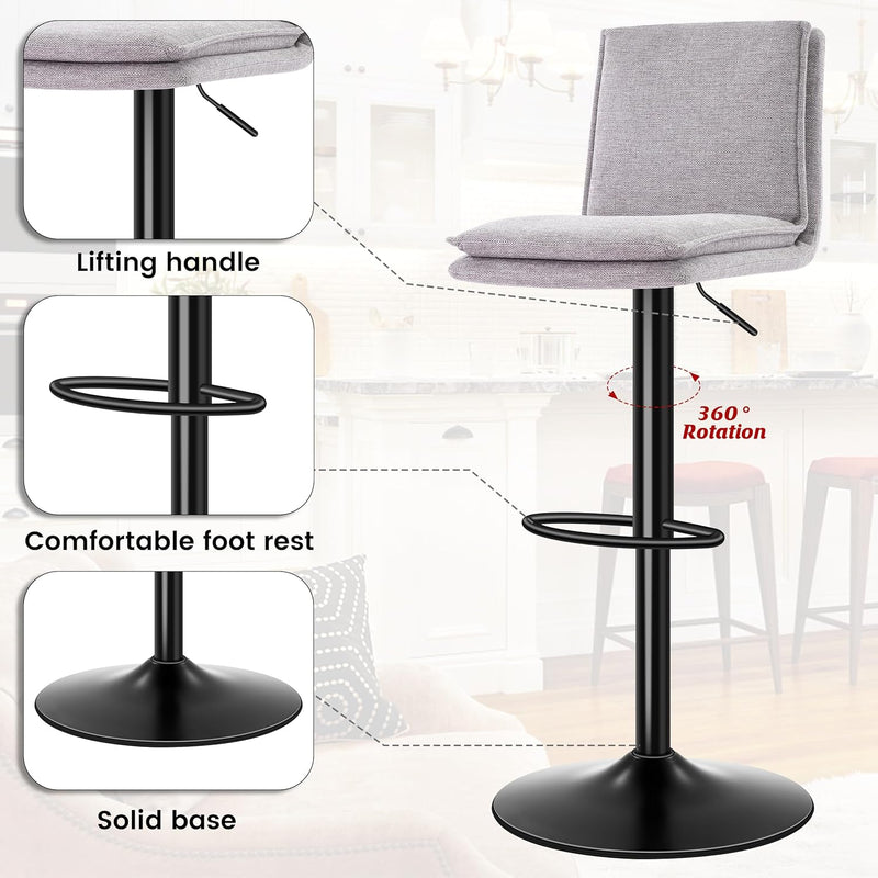 Bar Stools Adjustable Swivel Counter Height Breakfast Barstools (Set of 2)