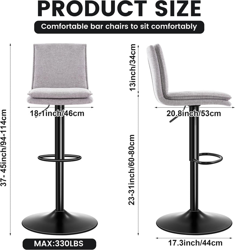 Bar Stools Adjustable Swivel Counter Height Breakfast Barstools (Set of 2)