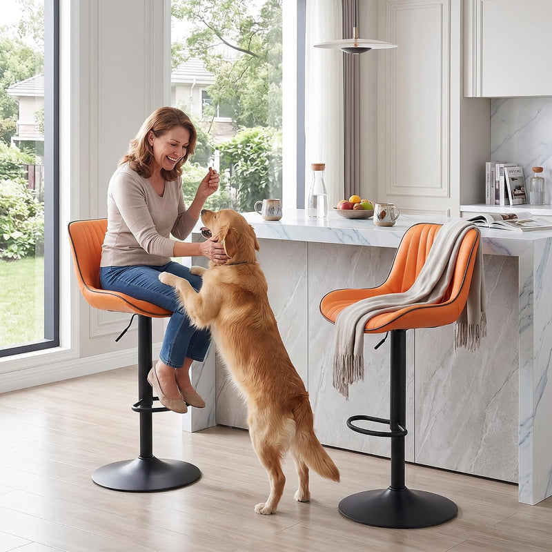 Bar Stools Breakfast Chairs with Back PU Leather