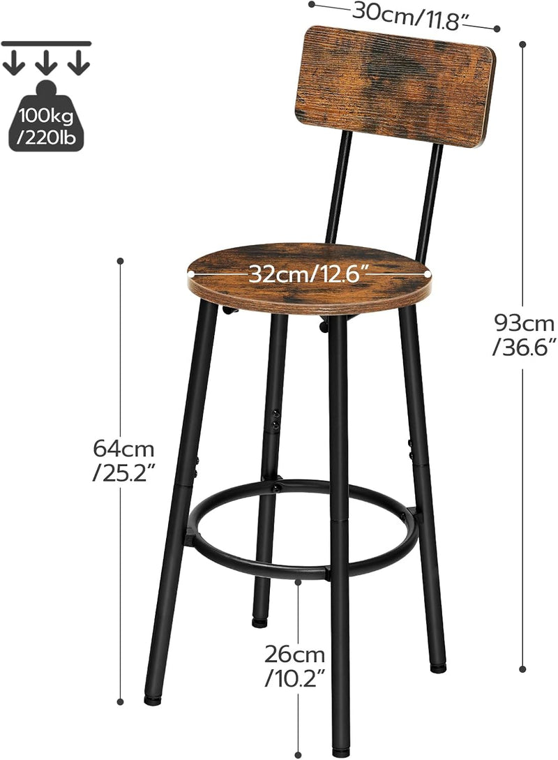 Bar Stools Breakfast Kitchen with Backs and Footrest (Set of 2)