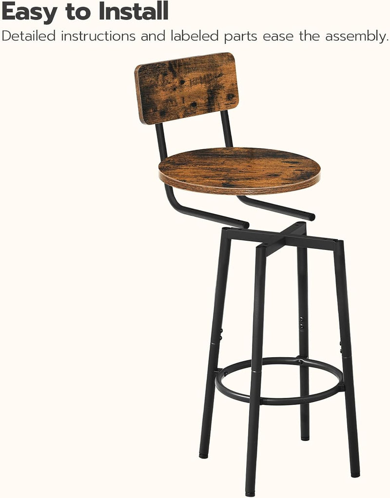 Bar Stools Breakfast Kitchen with Backs and Footrest (Set of 2)
